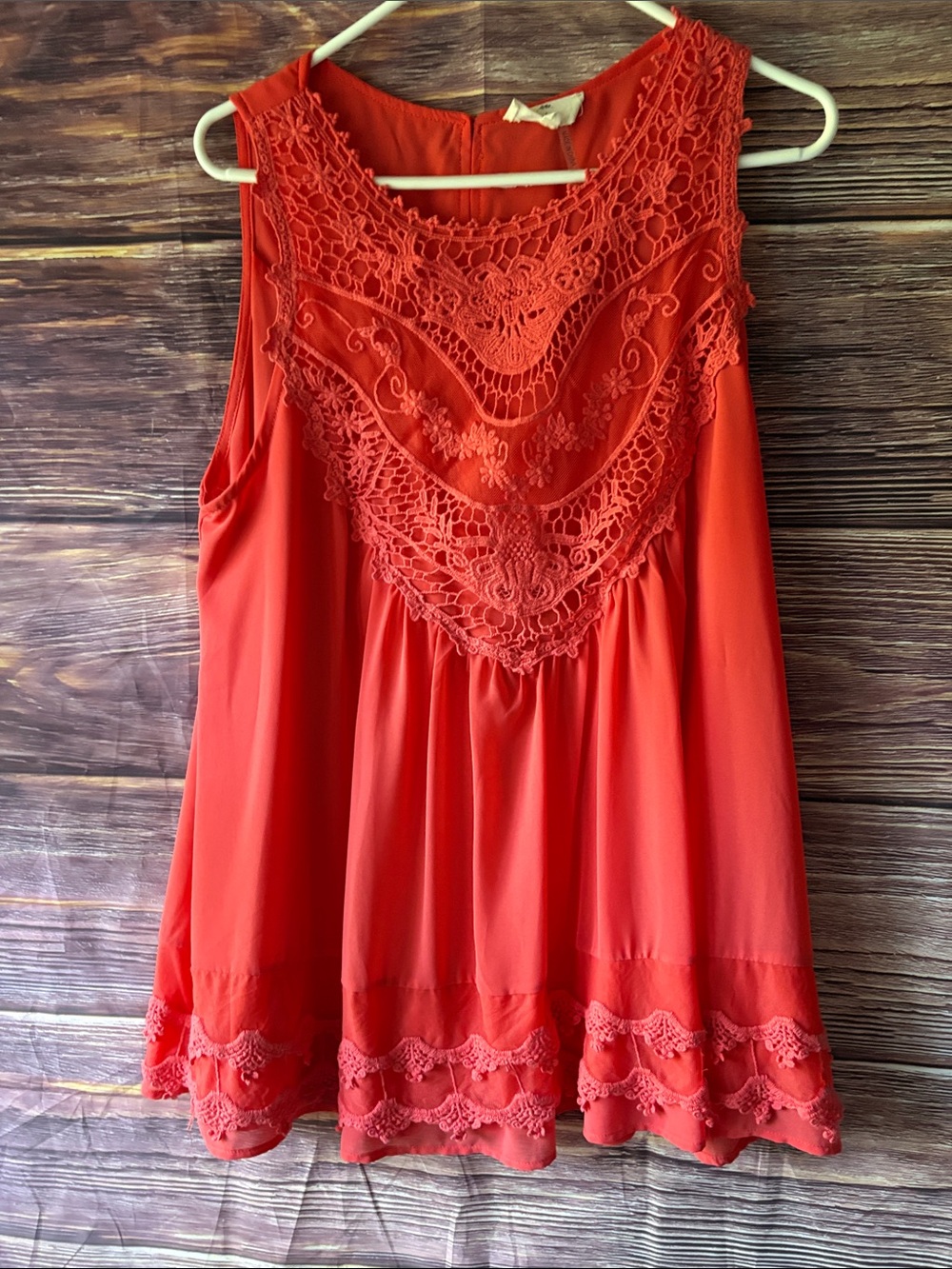 entro orange Crochet Yoke Sleeveless Blouse